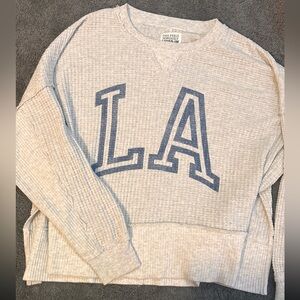 American Eagle Outfitters Beige Sweater with Blue Letters